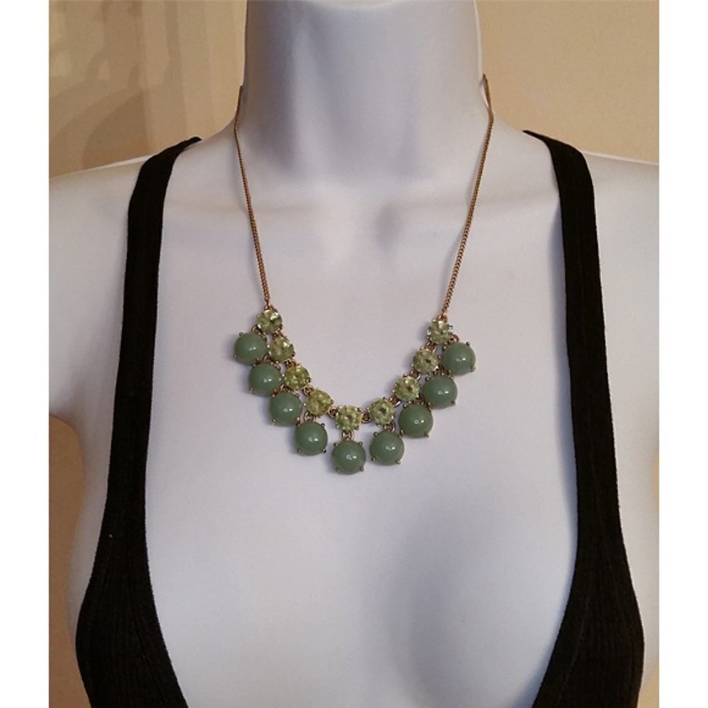 J.crew elegant statement bubble bejeweled bib chain necklace pastel green.